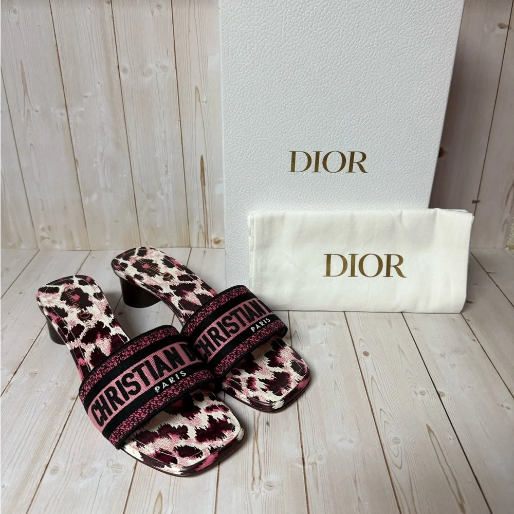 Christian Dior Mizza Embroidered Cotton Dway Slide Sandal Dark Ruby Sz 39 / 9 - Picture 2 of 13